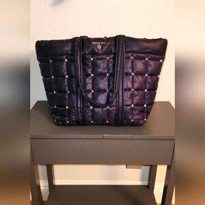 Michael Kors Stirling Large Studded Quilted Recycled Polyester Tote Bag - Navy